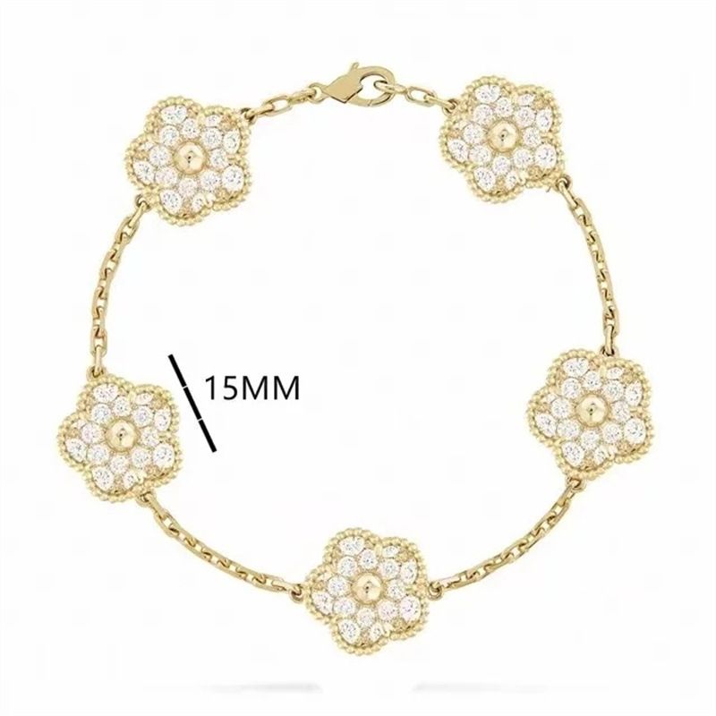 have 5 flower bracelet designer jewelry women bangle classic wedding gift white mother-of-pearl diamond bracelet fashion charm 18K gold plated 4 leaf clover bracelet - 8 of 9