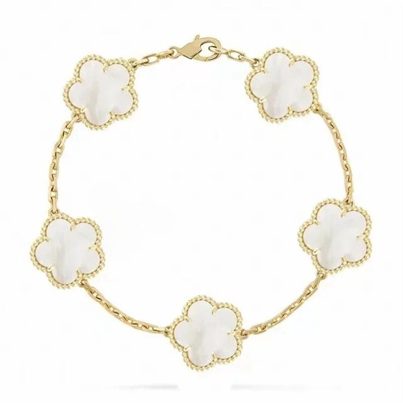have 5 flower bracelet designer jewelry women bangle classic wedding gift white mother-of-pearl diamond bracelet fashion charm 18K gold plated 4 leaf clover bracelet - 4 of 9