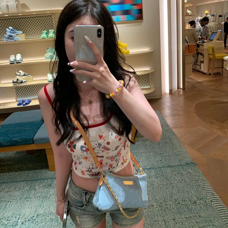 Denim Hobo Designer Shoulder Bags Women's Handbags Totes Leather Trim Casual Chain on The Wallets Fashion Light Blue Liv Tote New - 3 of 8