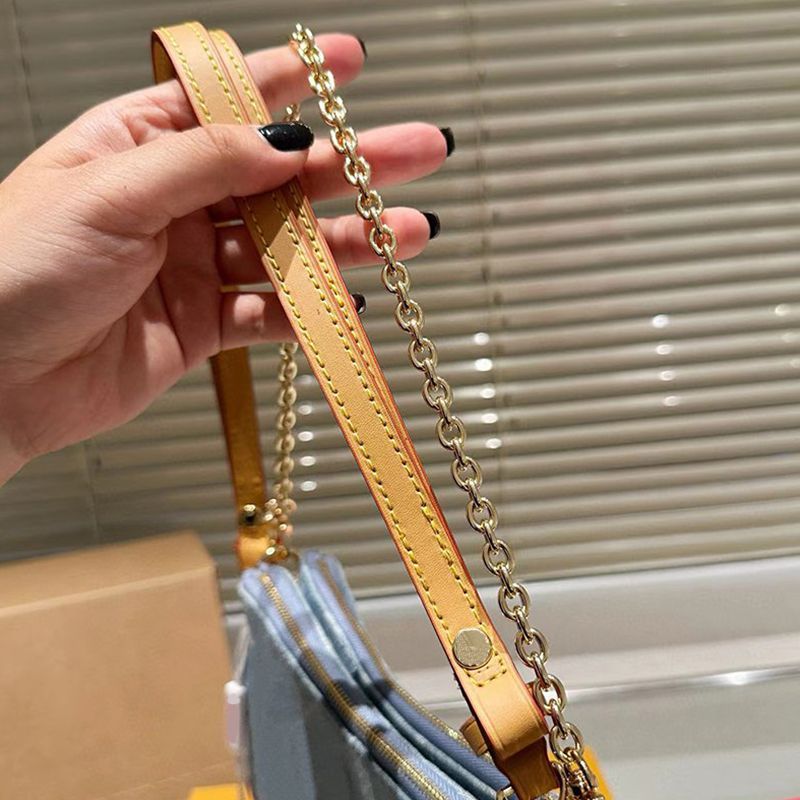 Denim Hobo Designer Shoulder Bags Women's Handbags Totes Leather Trim Casual Chain on The Wallets Fashion Light Blue Liv Tote New - 2 of 8