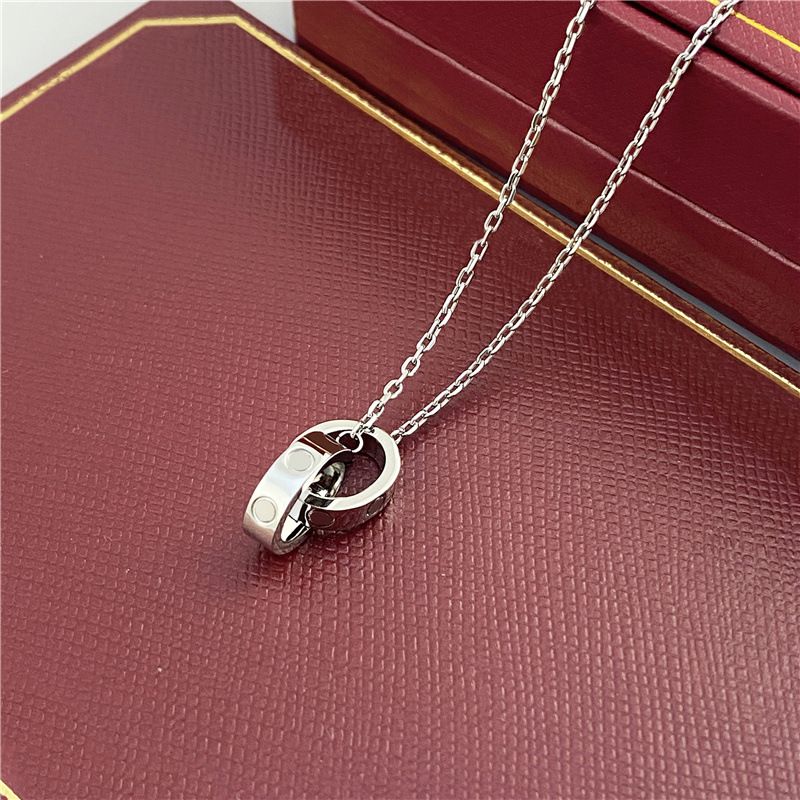 Luxury Designer Necklace Diamond Screw Love Necklaces For Men Cool Aesthetic Double Hoop Cjeweler Chains Mens Woman Pendant Necklaces Ladies Jewelry Gold Necklace - 6 of 9