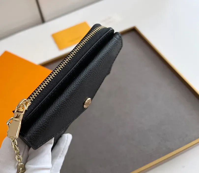 Designer wallet key chain pouch women Card Holder keychain Fashion purses embossed leather purse credit card mini wallets lady short money clutch bag with box PRPU - 4 of 8