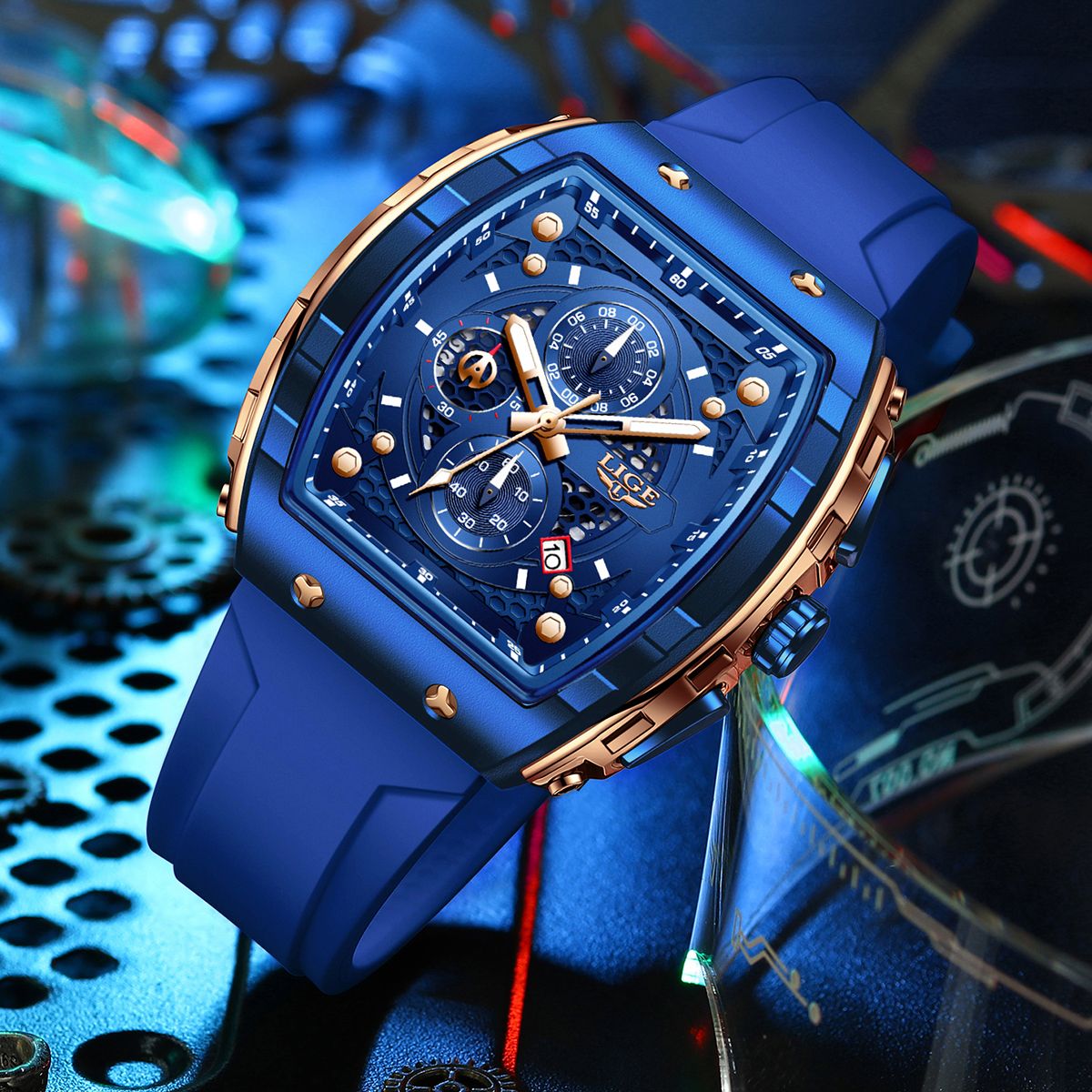 LIGE Top Brand Luxury Square Quartz Watches for Men Fashion Casual Sport 50M Waterproof Man Watch Auto Date Military Chronograph - 3 of 9