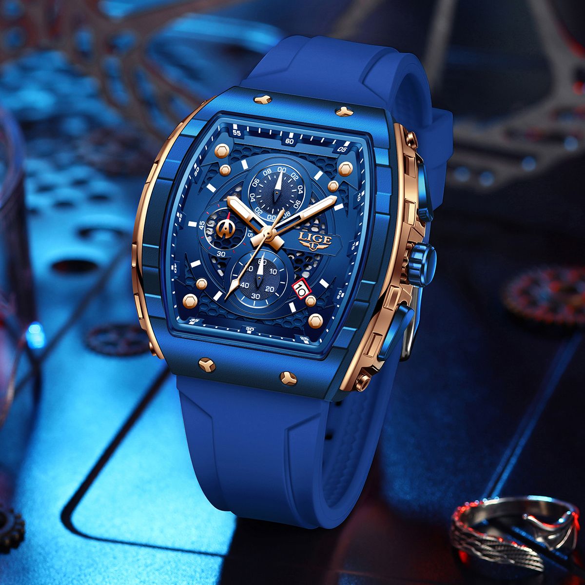 LIGE Top Brand Luxury Square Quartz Watches for Men Fashion Casual Sport 50M Waterproof Man Watch Auto Date Military Chronograph - 4 of 9