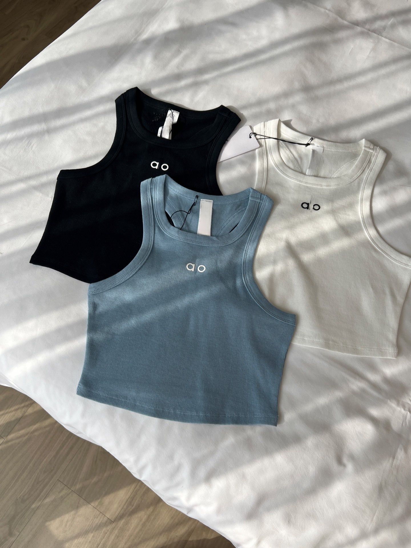 Women Ribbed Crop Tank Top Knit Embroidery Letter Sleeveless U Neck Casual Sports Vest For Yoga Fitness Daily Summer Outfit - 2 of 8