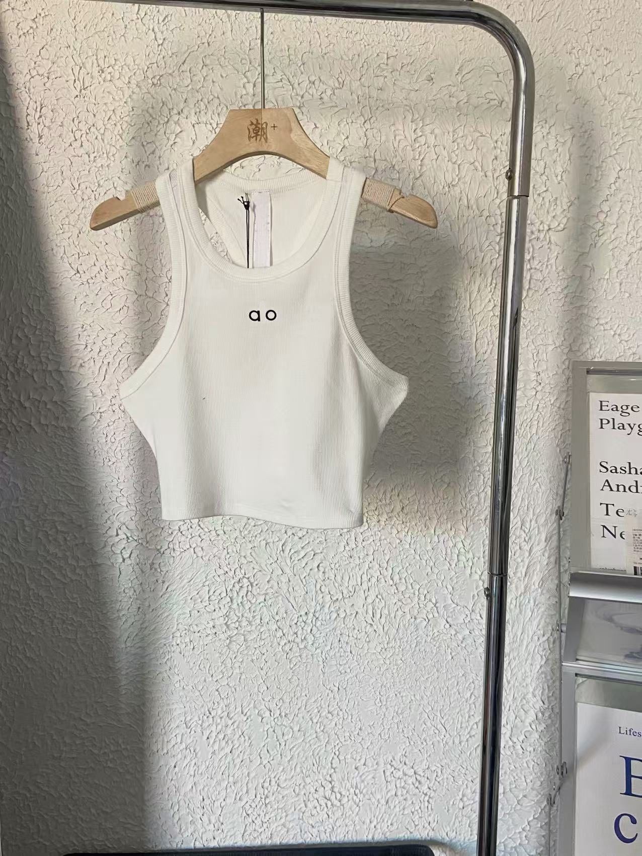 Women Ribbed Crop Tank Top Knit Embroidery Letter Sleeveless U Neck Casual Sports Vest For Yoga Fitness Daily Summer Outfit - 4 of 8