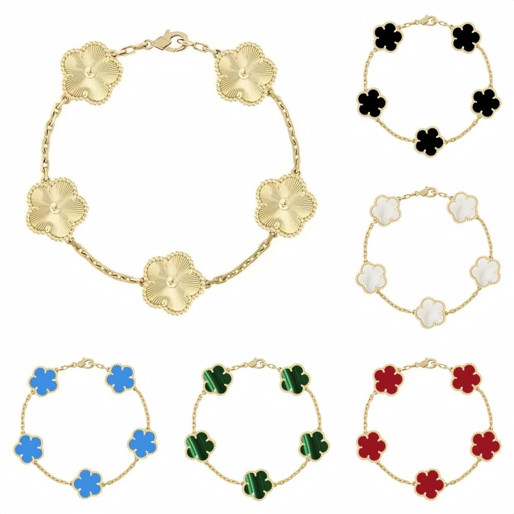 have 5 flower bracelet designer jewelry women bangle classic wedding gift white mother-of-pearl diamond bracelet fashion charm 18K gold plated 4 leaf clover bracelet - 2 of 9