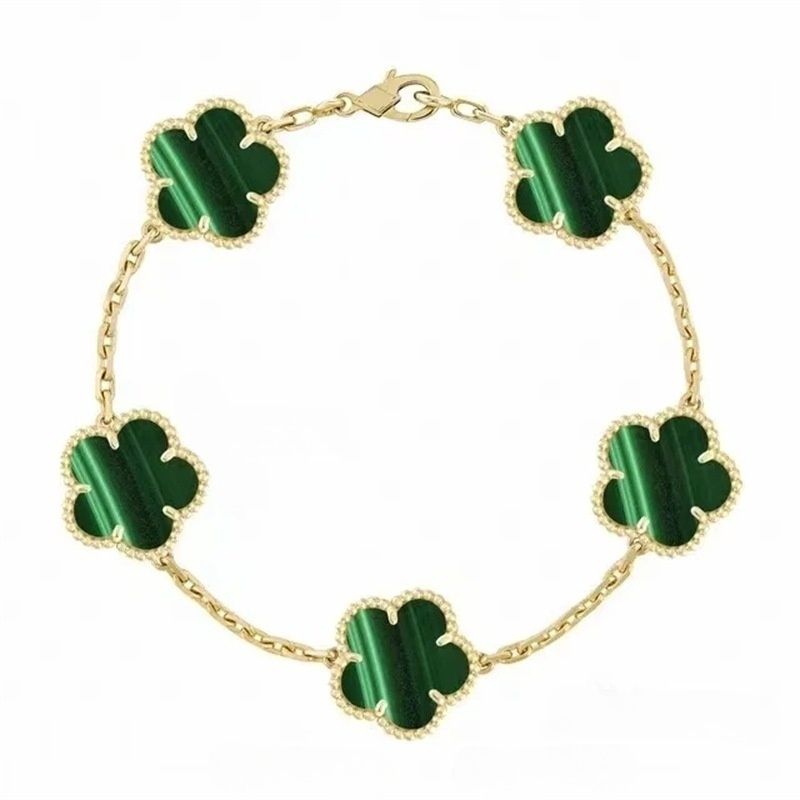 have 5 flower bracelet designer jewelry women bangle classic wedding gift white mother-of-pearl diamond bracelet fashion charm 18K gold plated 4 leaf clover bracelet - 6 of 9