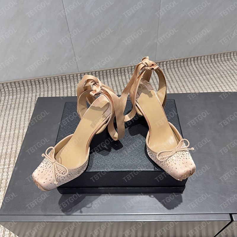 Designer Women Bow Crystal Dress Shoes High Heels Strappy Ballet Flats Party Fashion Show Red Silk Shoes Dance Shoes 1010 - 4 of 8