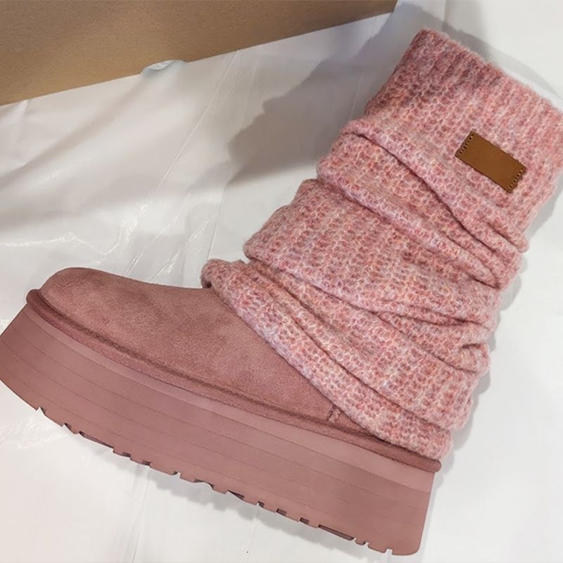 Classic Mini Dipper Boots Wool Over The Knee Boots Womens Puffer Boot Winter Sock Boots Wool Platform Boots Warm Wear Stretch Seam 960 - 5 of 8