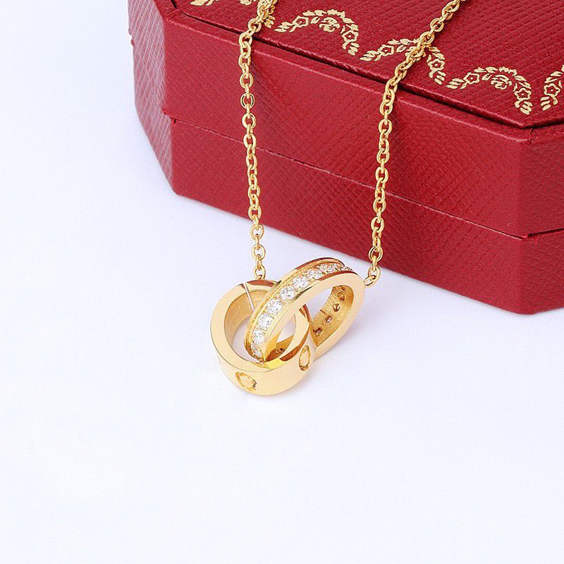 Luxury Designer Necklace Diamond Screw Love Necklaces For Men Cool Aesthetic Double Hoop Cjeweler Chains Mens Woman Pendant Necklaces Ladies Jewelry Gold Necklace - 8 of 9