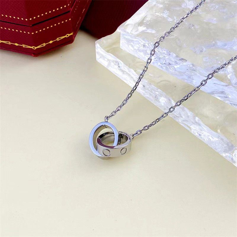 Luxury Designer Necklace Diamond Screw Love Necklaces For Men Cool Aesthetic Double Hoop Cjeweler Chains Mens Woman Pendant Necklaces Ladies Jewelry Gold Necklace - 7 of 9