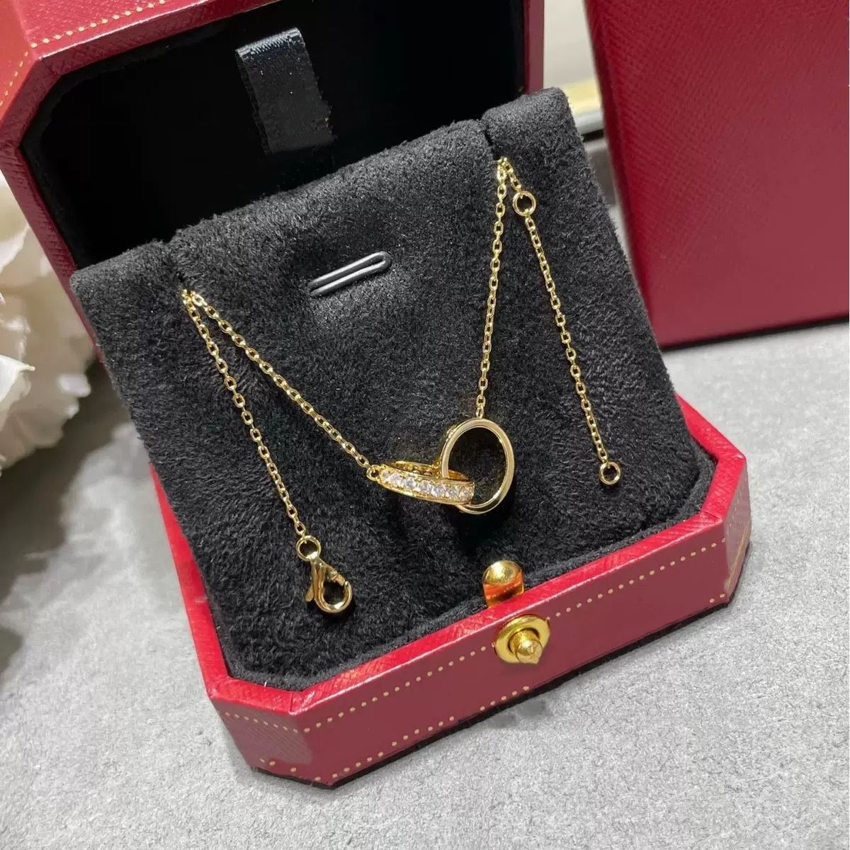Luxury Designer Necklace Diamond Screw Love Necklaces For Men Cool Aesthetic Double Hoop Cjeweler Chains Mens Woman Pendant Necklaces Ladies Jewelry Gold Necklace - 2 of 9