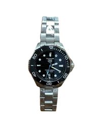 TAG HEUER Aquaracer Professional 300M Automatic Men's Watch Size Stainless Steel Case Leather STRAP Silver Case New - denook