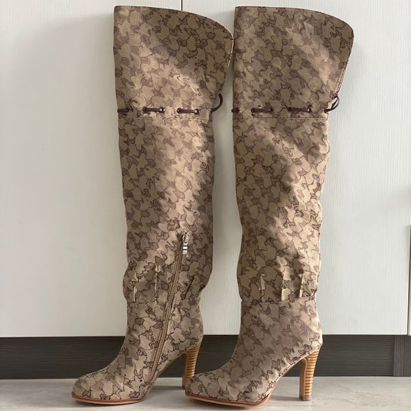 Women Over The Knee Boots Designer Boot Fashion Combat Boot Canvas Zipper Adjustable Straps Casual Shoes Stiletto Heel Ankle Boot Big Size 317 - Shoes & Accessories - denook