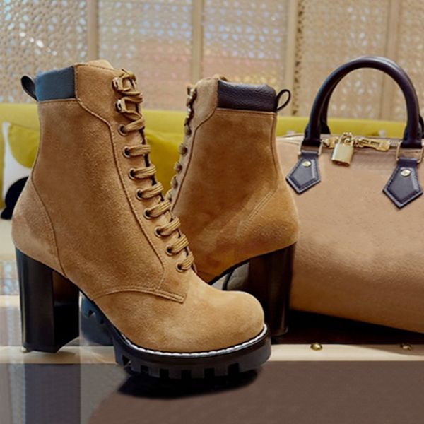 High Quality Designer Star Trail Ankle Boots Women Suede Calf Leather Platform Block Heel Lace Up Zipper Winter Combat Booties Daily Outdoor Shoes 1178 - Shoes & Accessories - denook