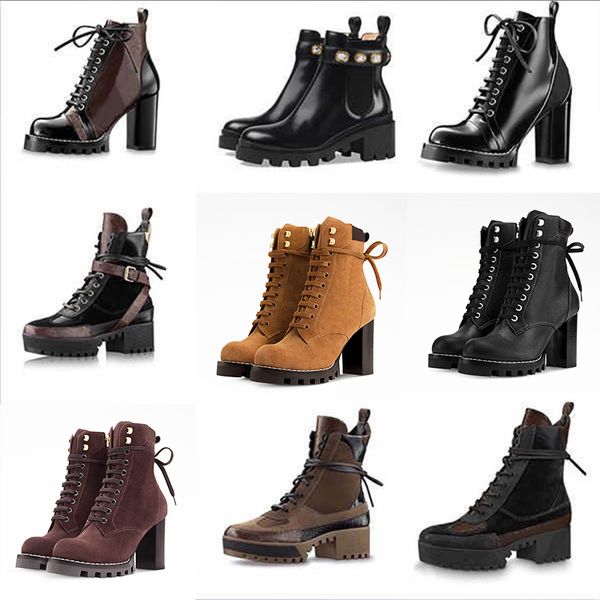 2026 Designer Star Trail Ankle Boots Martin Desert Boot High Heels Boots Women Leather Boots Vintage Print Jacquard Textile Fashion Platform Suede Boot Shoes 013 - Shoes & Accessories - denook