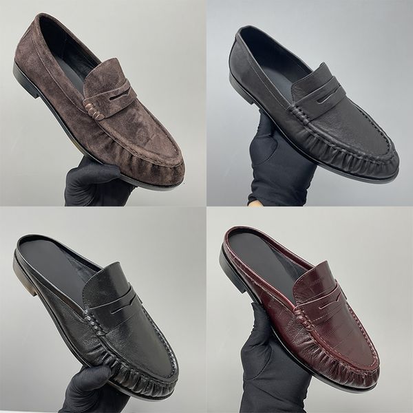 Top Quality Ruched Penny Loafers Le Loafers Backless Mules Designer Men Women Creased Leather Suede Slip On Flat Dress Shoes Classic Daily Streetwear Footwear 1137 - Fashion Collection - denook