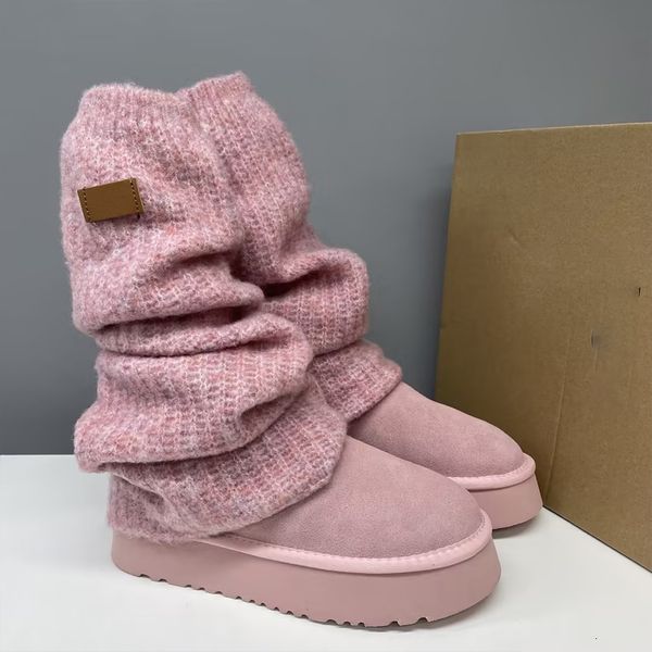 Classic Mini Dipper Boots Wool Over The Knee Boots Womens Puffer Boot Winter Sock Boots Wool Platform Boots Warm Wear Stretch Seam 960 - Shoes & Accessories - denook