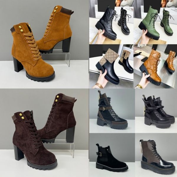High Heel Boots Suede Calf Leather Winter Boots Camel Brown Ankle Boot Over Knee Boot Woman Martin Designer Classic New Vintage Print High Quality Letter Outsoles 013 - Shoes & Accessories - denook
