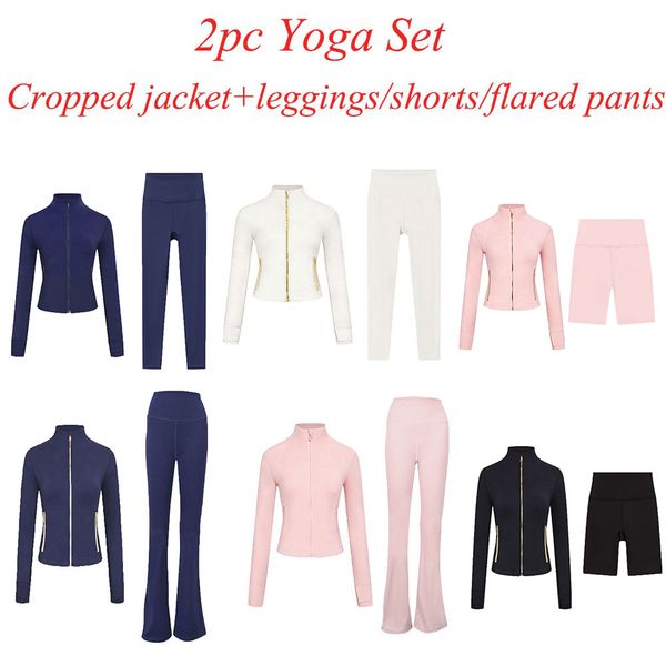2Pc Gym Set Cropped Jacket Gym Clothe Woman Crop Jacket Women Leggings Run Short Workout Outfits Fitness Leggings for Woman Designer - Sports & Outdoors - denook