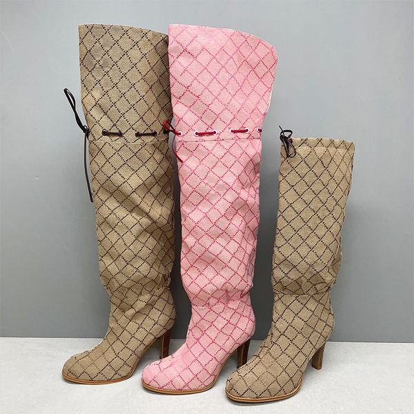 Over The Knee Boot Women Designer Boots Winter Sock Long Boot Adjustable Straps Canvas Zipper Laces Original Shoes Ladies Girls Sexy Knee High Boot 335 - Shoes & Accessories - denook
