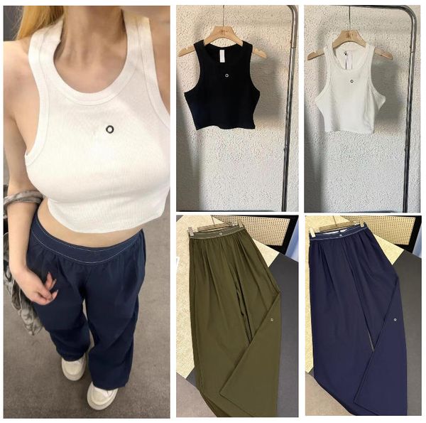 Women Ribbed Crop Tank Top Knit Embroidery Letter Sleeveless U Neck Casual Sports Vest For Yoga Fitness Daily Summer Outfit - Apparel - denook