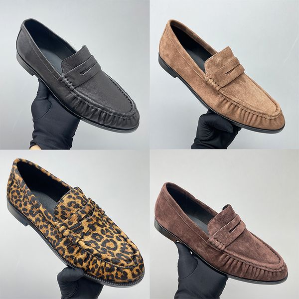 Top Designer Pleated Penny Loafers For Men Women EU47 Genuine Leather Le Loafer Mules Slippers Creased Suede Flat Shoes Slip On Dress Shoes 1137 - Shoes & Accessories - denook