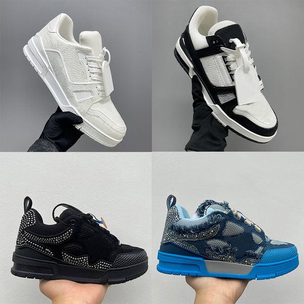 Designer Men Women Low Top Skate Classic Sneakers Patchwork Leather Mesh Rhinestone Platform Casual Walking Lace Up Fashion Trainer Shoes Top Quality 268 - Shoes & Accessories - denook