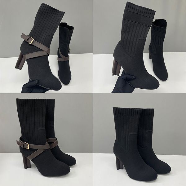 Designer Women Sock Boots Silhouette Ankle Boot Black Martin Booties Stretch High Heel Boots Over The Knee Boots Winter Canvas Cowboy Boots Thick Letter Shoes 50 - Shoes & Accessories - denook
