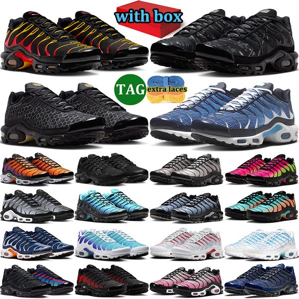 with box tn tns plus sneakers men women designer running shoes durable trainers outdoor comfortable sports shoe Triple Black White Grey Midnight Navy - Shoes & Accessories - denook