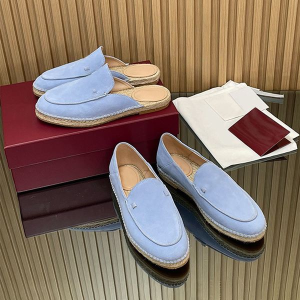 Trendy Women Loafer Slides Espadrille Mules Straw Woven Suede Leather Designer Casual Shoes 1034 - Shoes & Accessories - denook