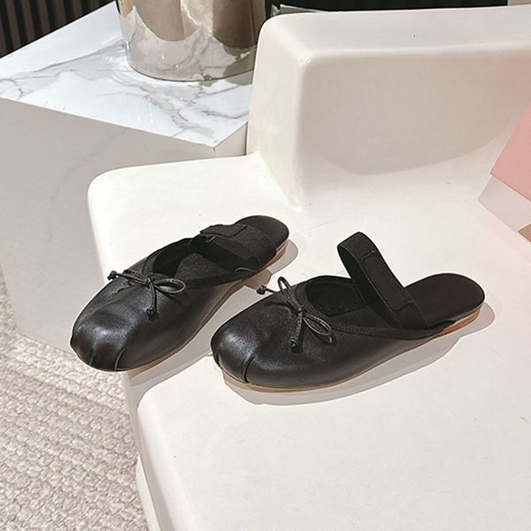 Fashion Girls Pink Satin Ballet Flats Ballerinas Luxury Bow Silk Mary Janes Leather Mules Round-toe Dress Shoes 1062 - Shoes & Accessories - denook