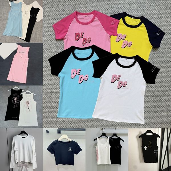 Designer Printed T Shirts Women Round Neck Slim Fit Bottoming Tops Summer Brand Street Style Tank Top Birthday Nightclub Vest - Apparel - denook
