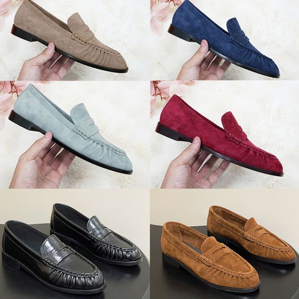 Designer Classic Penny Loafers Le Loafers Slip On Mules Men Women Premium Creased Genuine Leather Suede Pleated Toe Office Dress Flat Shoes 1137 - Shoes & Accessories - denook