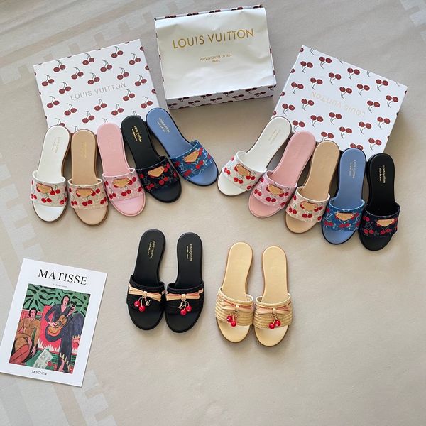 Louis Vuitton x Takashi Murakami Lily Flat Mule Wide Strap Flat Slide Sandals For Women Open Toe Casual Beach Vacation Slip On Slippers Multiple colors - Shoes & Accessories - denook