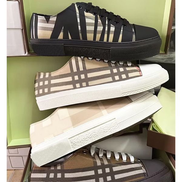 Designer Vintage Printed Check Leather Sneakers Woman Men Trainers Suede Casual Sho Two-tone Cotton Gabardine Flats Shoes Lettering Plaid Calfskin Canvas Shoes 288 - Bags, Shoes & Accs - denook