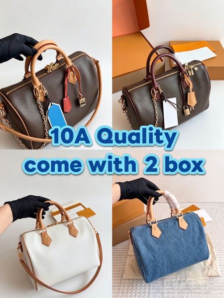 Women's Designer-Style Boston Duffle Bag Genuine Leather Classic Pattern Canvas Shoulder Bag Vintage Boston Crossbody Handbags Tote Fashion Purse Travel Bag PRPU - Bags, Luggage & Accessories - denook