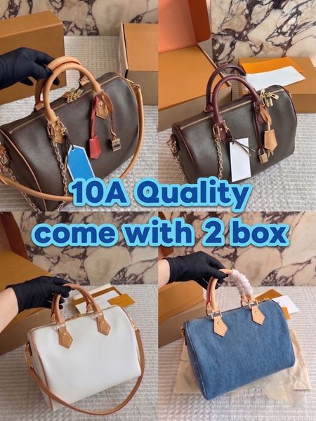 Premium Grade Womens Boston Duffle Bag Genuine Leather Classic Pattern Canvas Shoulder Bag Vintage Boston Crossbody Handbags Tote Fashion Purse Travel Bag PRPU - Bags, Luggage & Accessories - denook