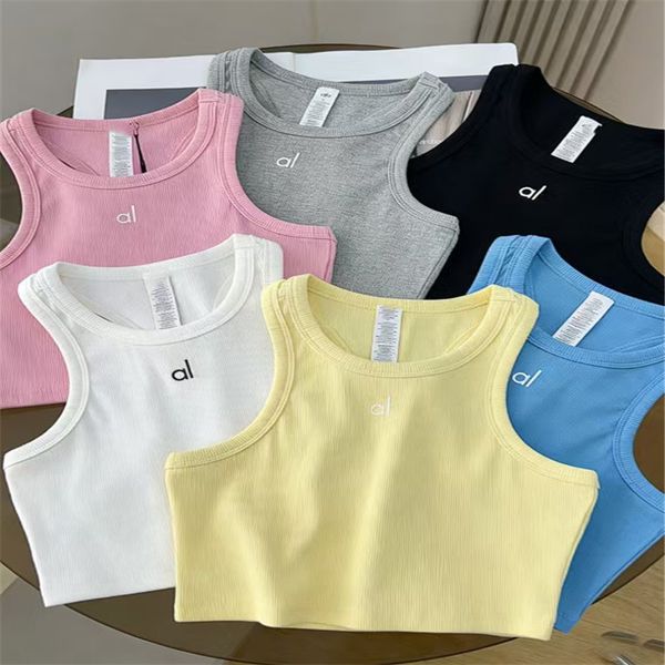 Designer tank top Women's Ribbed Yoga Tank Top Sleeveless Cropped Sports Vest Breathable Fitness Top for Pilates Workout Running - Apparel - denook
