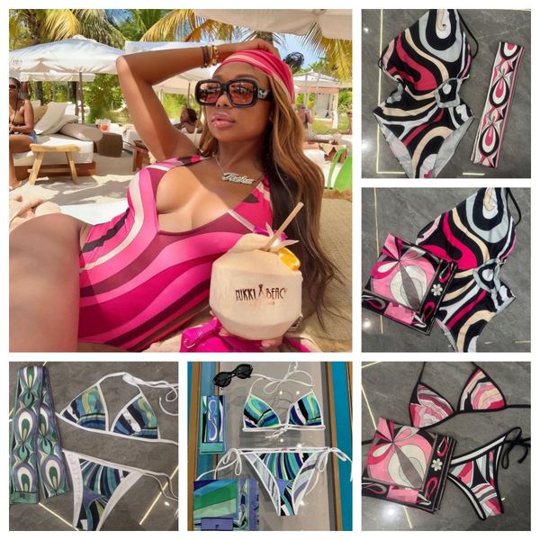 Women's Bikini Swimsuit Colorful Split V Neck 3 Piece Set With Scarf Skirt Sexy Designer Beachwear For Vacation Bathing Suits - Apparel - denook