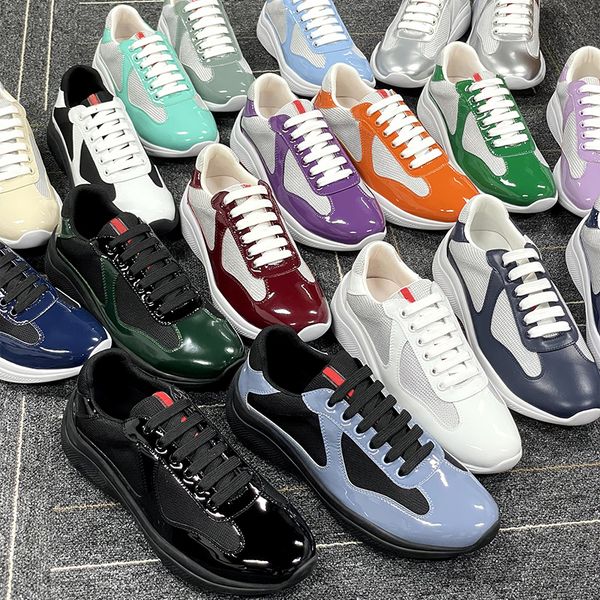 Men Women Patent Leather Black Mesh Lace Up Casual Sneakers Flat Outdoor Sports Running Trainers Shoes Big Size 49 With Box NO53 - Shoes & Accessories - denook