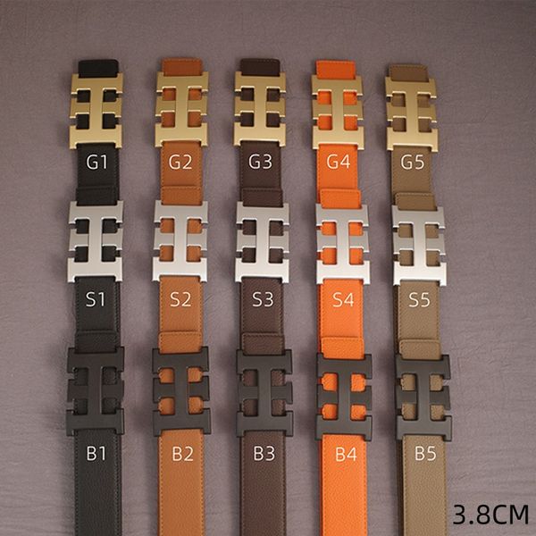 Casual Man Belt Designer Belts Real Leather Width 3.8CM Smooth Buckle Reversible for Woman Classic Gold Sliver Black Color - Fashion Accessories - denook