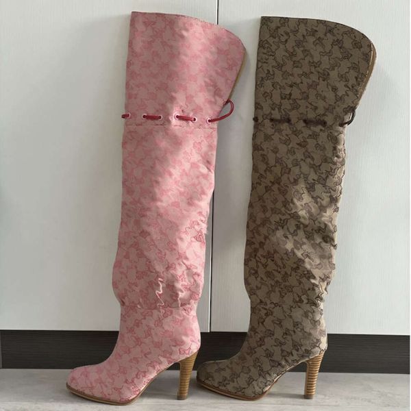 Women Designer Boots Over The Knee Boots Winter Long Boot Adjustable Straps Canvas Zipper Laces Original Shoes Ladies Girls Sexy High Boot 317 - Shoes & Accessories - denook