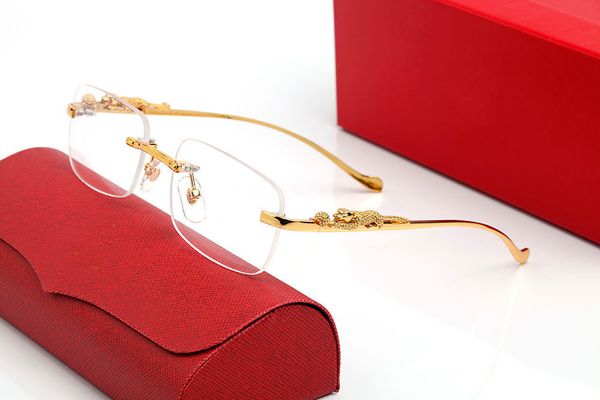 Fashion Designer Sunglasses For Women Vintage Mens Buffalo Horn Glasses Panther Gold Silver Metal Legs Rimless Sunglass Mens Travel Tour Eyeglasses Lunettes gafas - denook