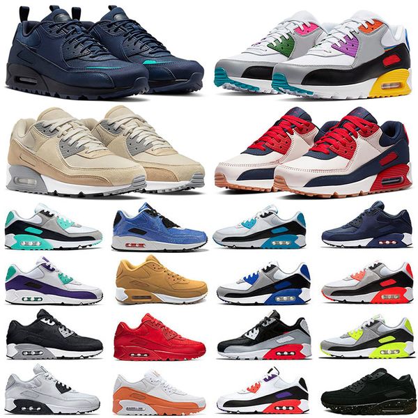 Designer 90 Running Shoes Men Women Fashion Shoes Leather Mesh Triple Black White Red Blue Light Smoke Grey Sneaker Trainers Outdoor Sports Tennis Eur 36-45 - Shoes & Accessories - denook