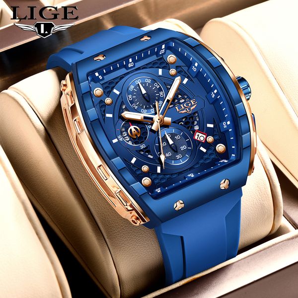 LIGE Top Brand Luxury Square Quartz Watches for Men Fashion Casual Sport 50M Waterproof Man Watch Auto Date Military Chronograph - Watches - denook
