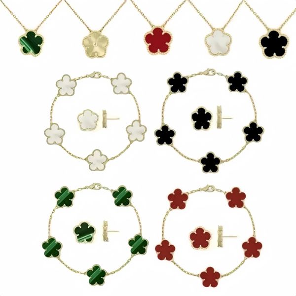 Luxury 4 Four Clover Necklace Luxury Designer Jewelry Set Pendant Necklaces Bracelet Stud Earring Women Christm Valentine's Day Birthday Gift Gold Flower Necklace - Jewelry - denook