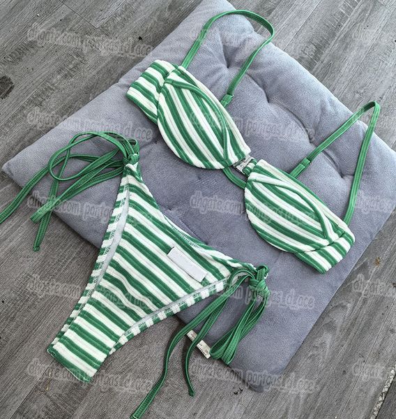 Designer Striped Triangle Bikinis Swimwear Brand Women Sexy Halter Cup Up Beach Swimsuit Luxury Summer Pool Party Tankinis Bathing Suit - Apparel - denook