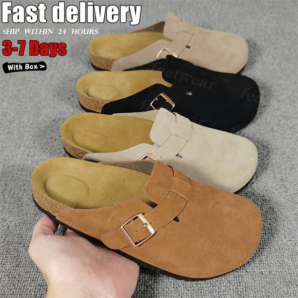 Designer Slides Slippers for Men Boston clog sandals Arizona Soft footbed Suede Sandals Summer Beach Flats Slipper chestnut Big Buckle Shearling Womens Mens Shoes - Bags, Shoes & Accs - denook